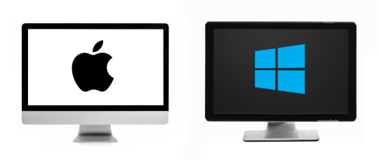 A Mac OS computer and a Windows computer side by side