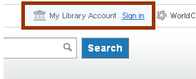 Top right of Library Catalog with My Library Account highlighted ("Sign in" link to the right)