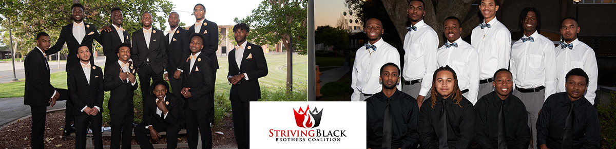 Striving Black Brothers Coalition logo and group picture of students and coordinator