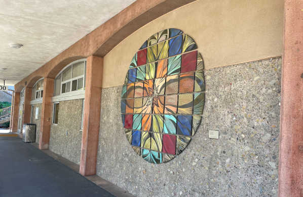 building 2400 exterior wall mandala artwork by Natalie Blake