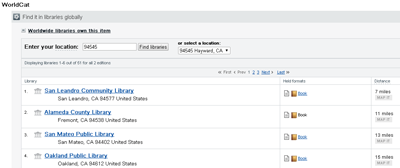 Nearby libraries that have item based on hayward zipcode (94545) Entered