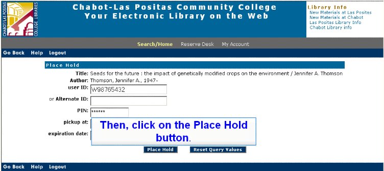 "Then, click on the Place Hold button."