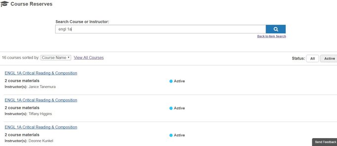 ENGL 1A search results screen