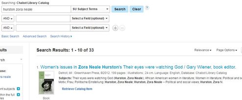 Hurston Zora Neale in search box with Subject Terms selected in the right hand column