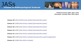 Journal of Anthropolical Science Web screen with volume listings for free full text