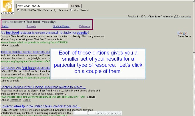 "Each of these options gives you a smaller set of your results for a particular type of resource.  Let's click on a couple of them."