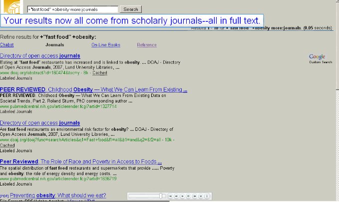 "Your results now all come from scholarly journals--all in full text."