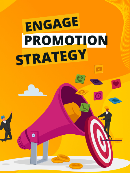 engage, promotion, strategy; many social media marketing icon with an target and an arrow in the middel
